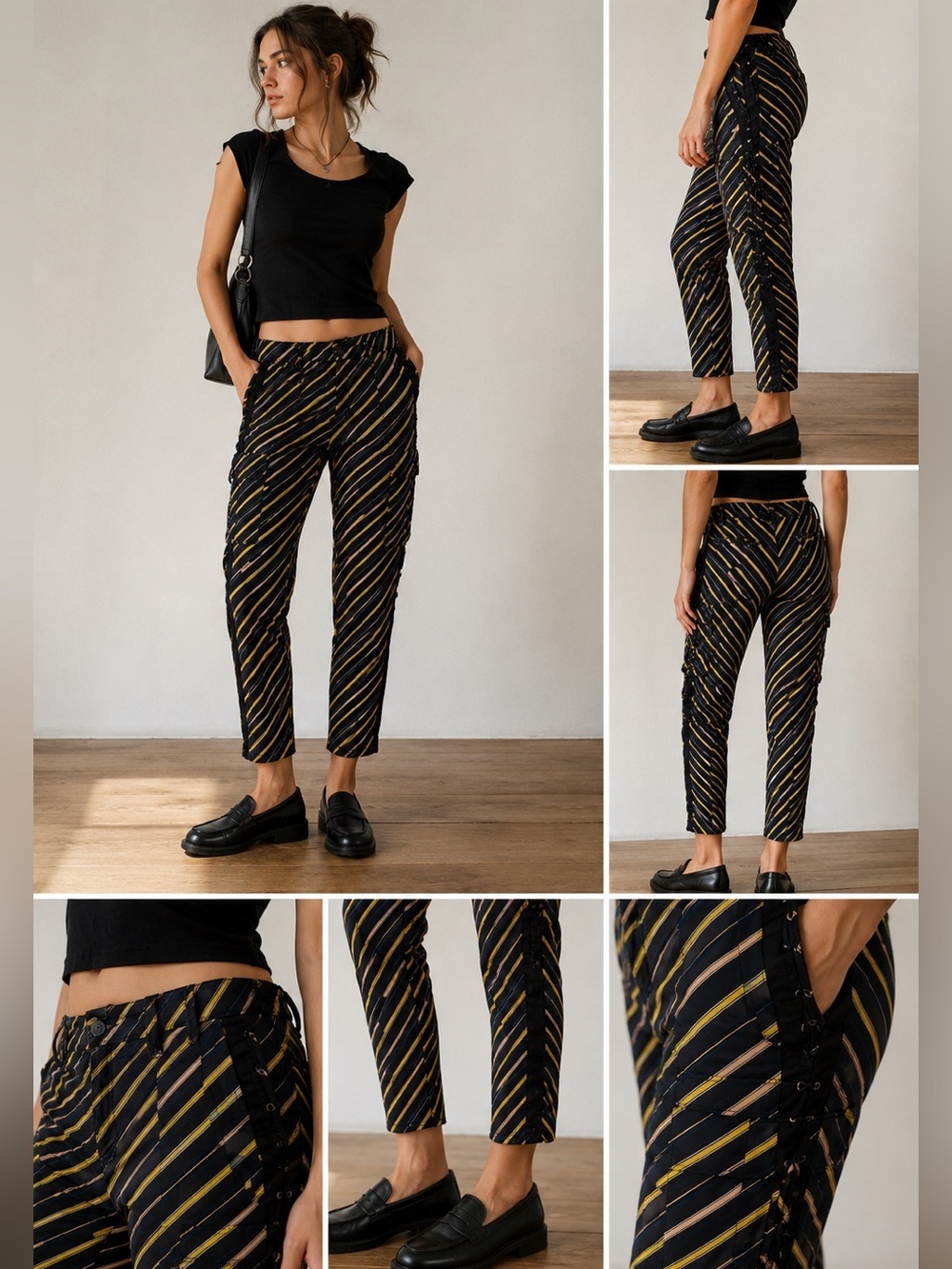 Animale Striped High Rise Straight Leg Pants EU 40 | Y2K Mod Statement Trousers